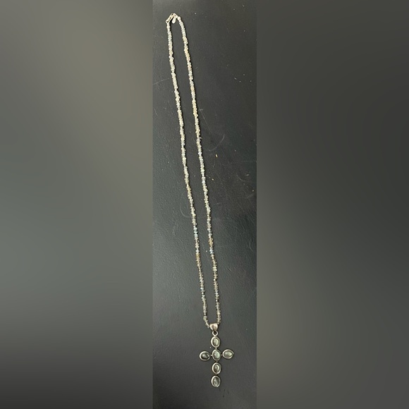 Doug Paulus India Sterling Silver 925 Labradorite Cross Pendant Bead Necklace - Picture 4 of 16